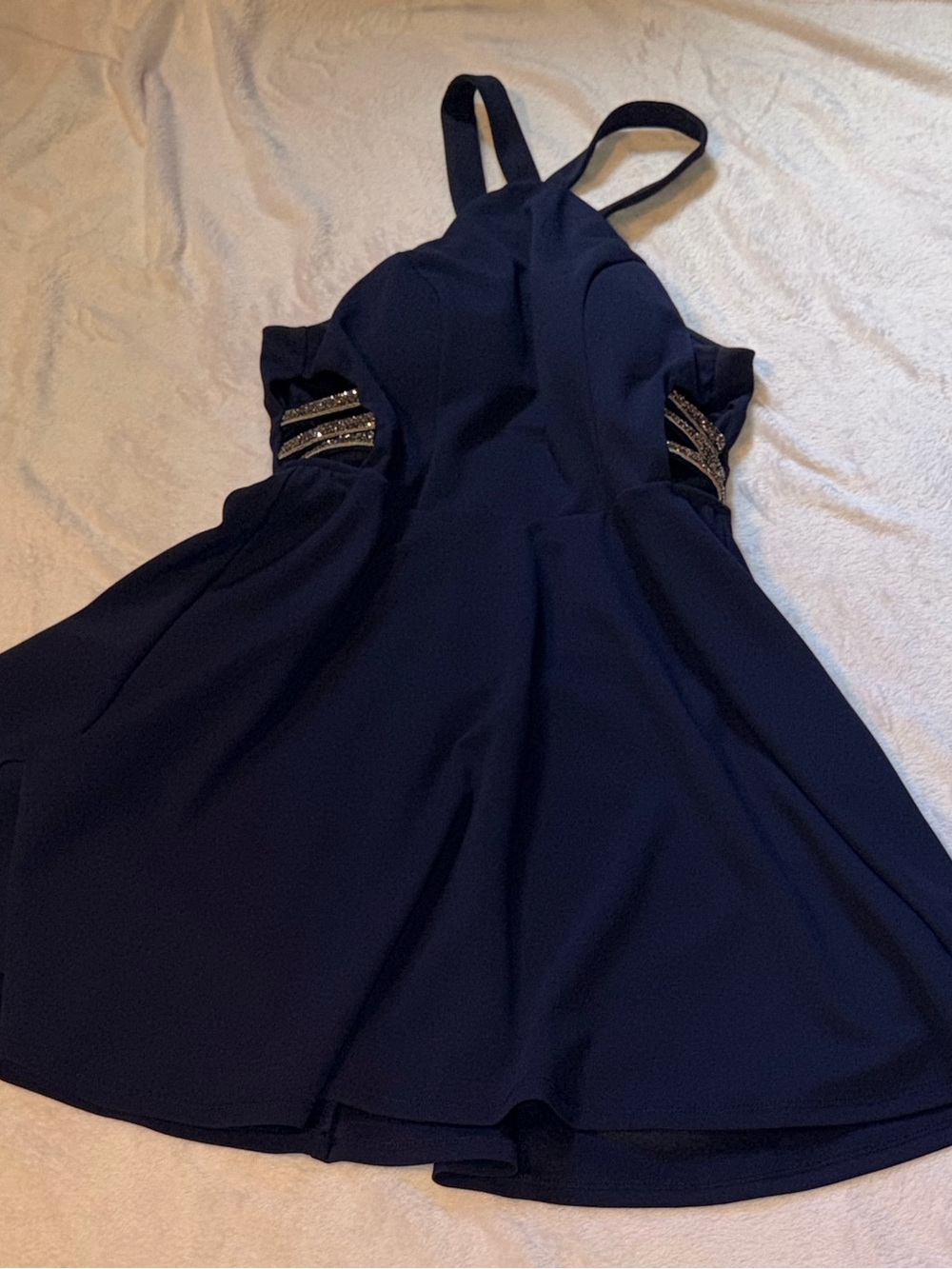 Navy Girls Sparkle-Trim Formal Dress